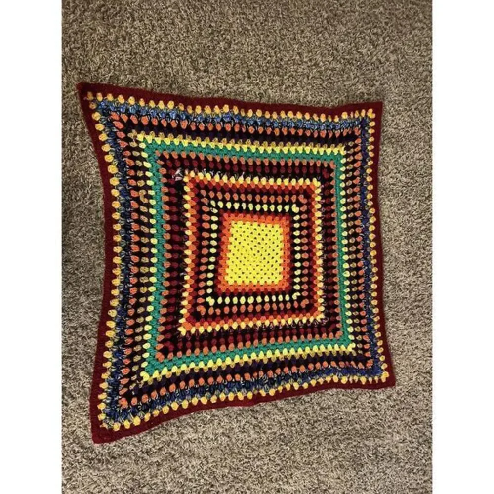 Rainbow Crochet‎ Afghan Throw Lap Blanket Handmade Granny Square 32.5×34.5